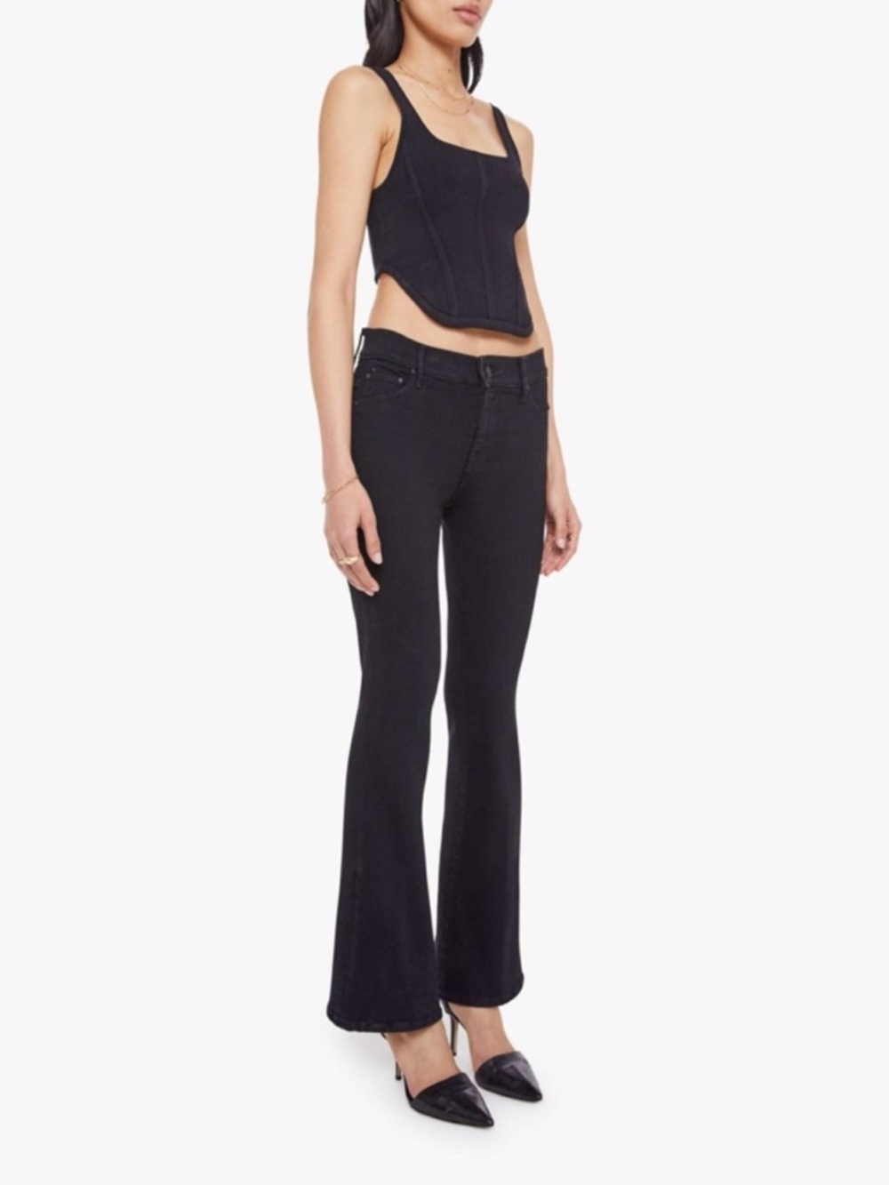 NWT MOTHER Black The Weekender Flare Jeans in Nighty Night